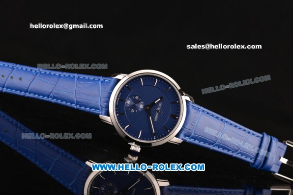 Ulysse Nardin Classico Miyota OS2035 Quartz Steel Case with Stick Markers Blue Dial and Blue Leather Strap - Click Image to Close